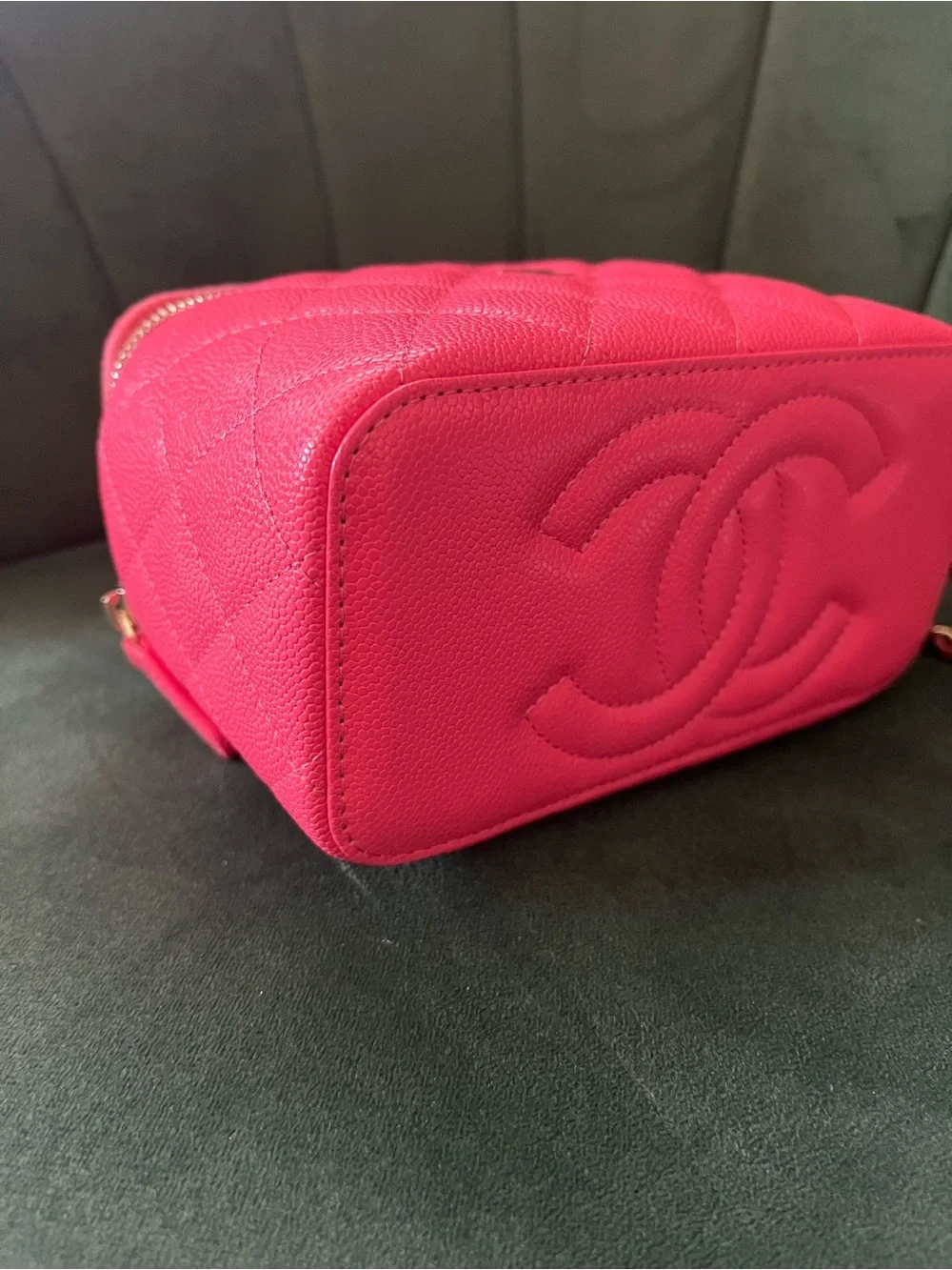 CHANEL Coral Pink Quilted Vanity Crossbody with Gold-Tone Chain